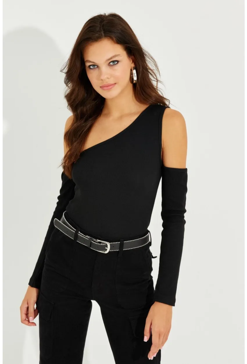 Kadın Siyah Tek Kol Kaşkorse Bluz SDY2052