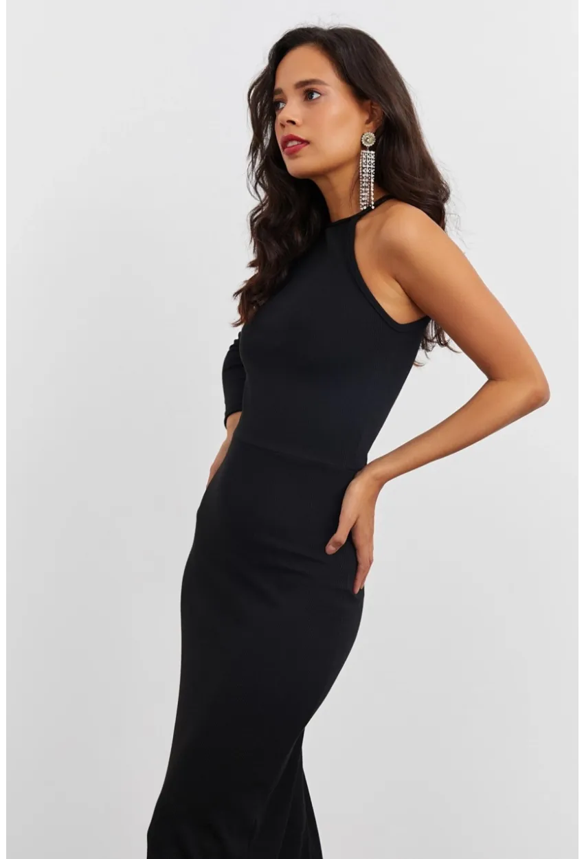 Kadın Siyah Tek Kol Kaşkorse Elbise EY1521