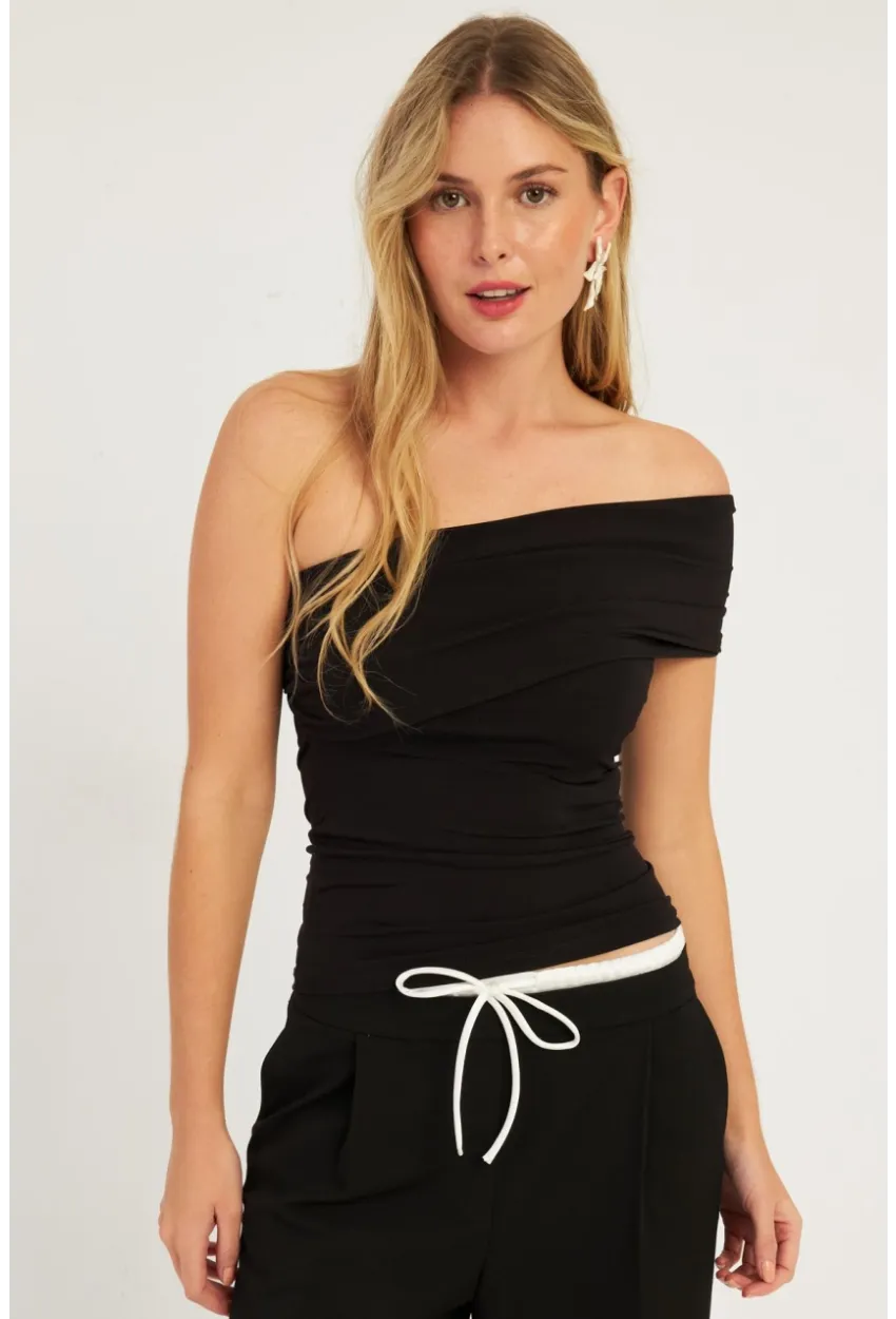 Kadın Siyah Tek Omuz Bluz DMR325