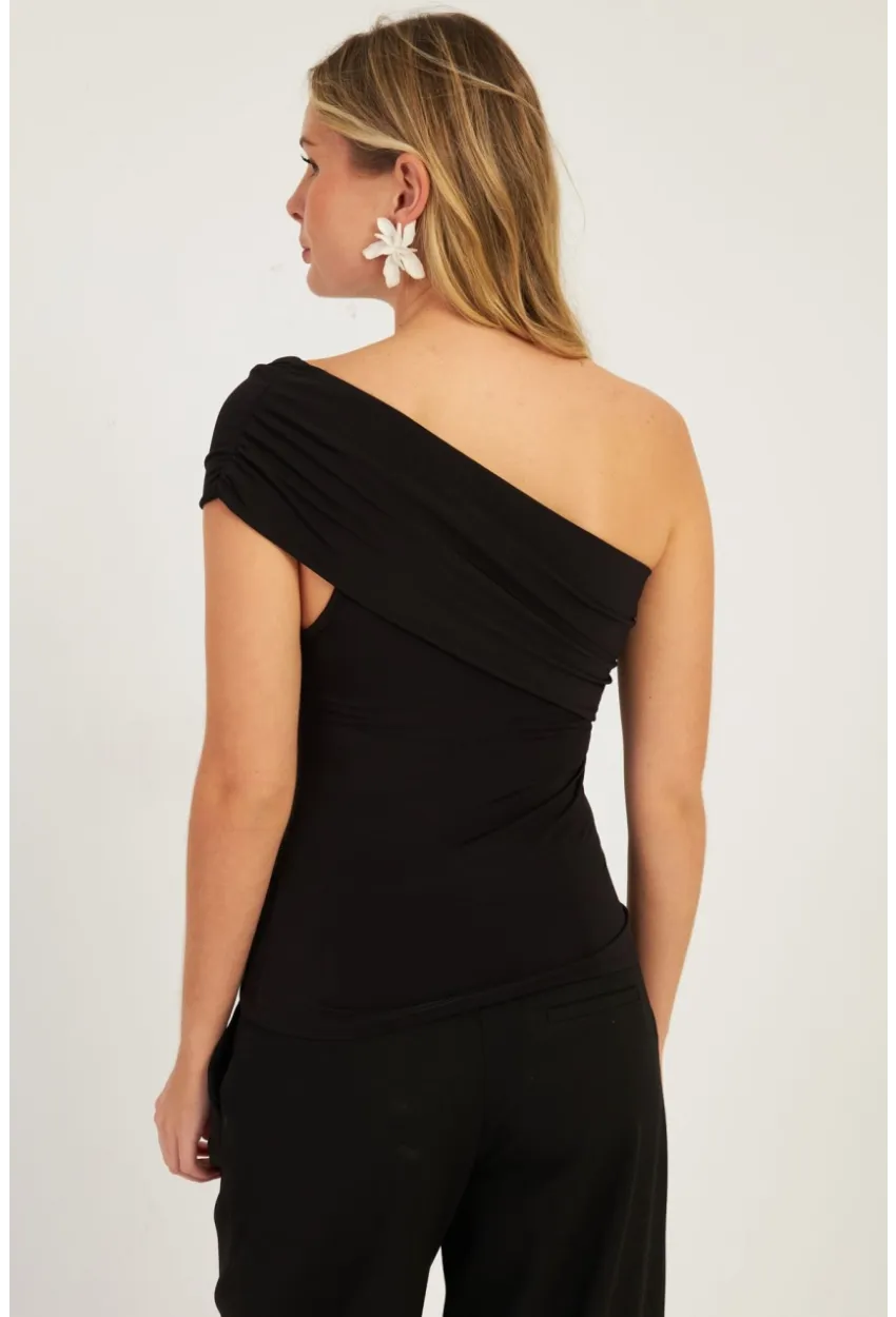 Kadın Siyah Tek Omuz Bluz DMR325