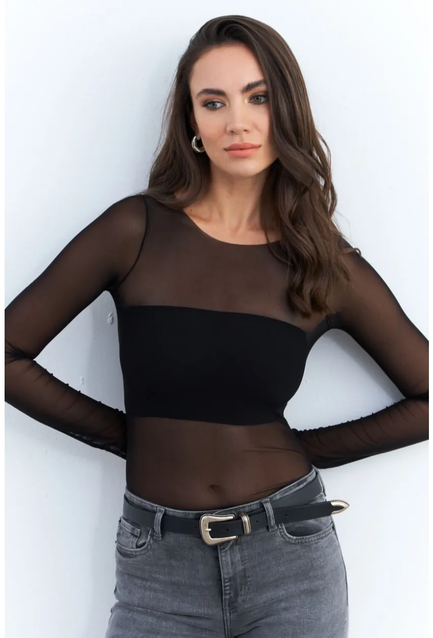 Kadın Siyah Transparan Bluz CY350