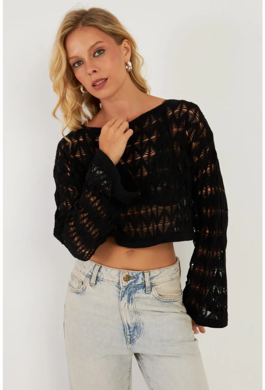 Kadın Siyah Triko Bluz YV254