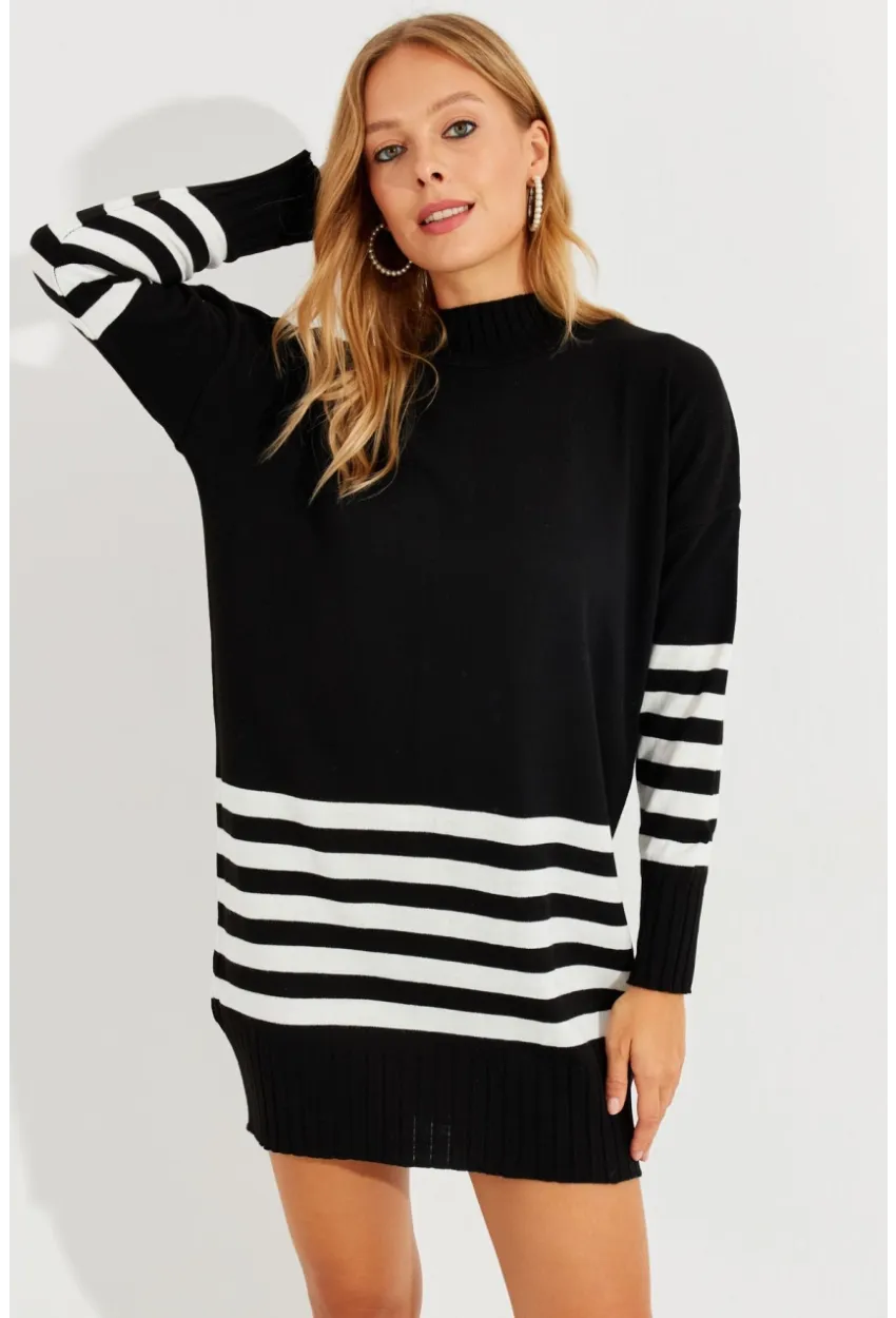 Kadın Siyah Triko Çizgili Tunik YV202