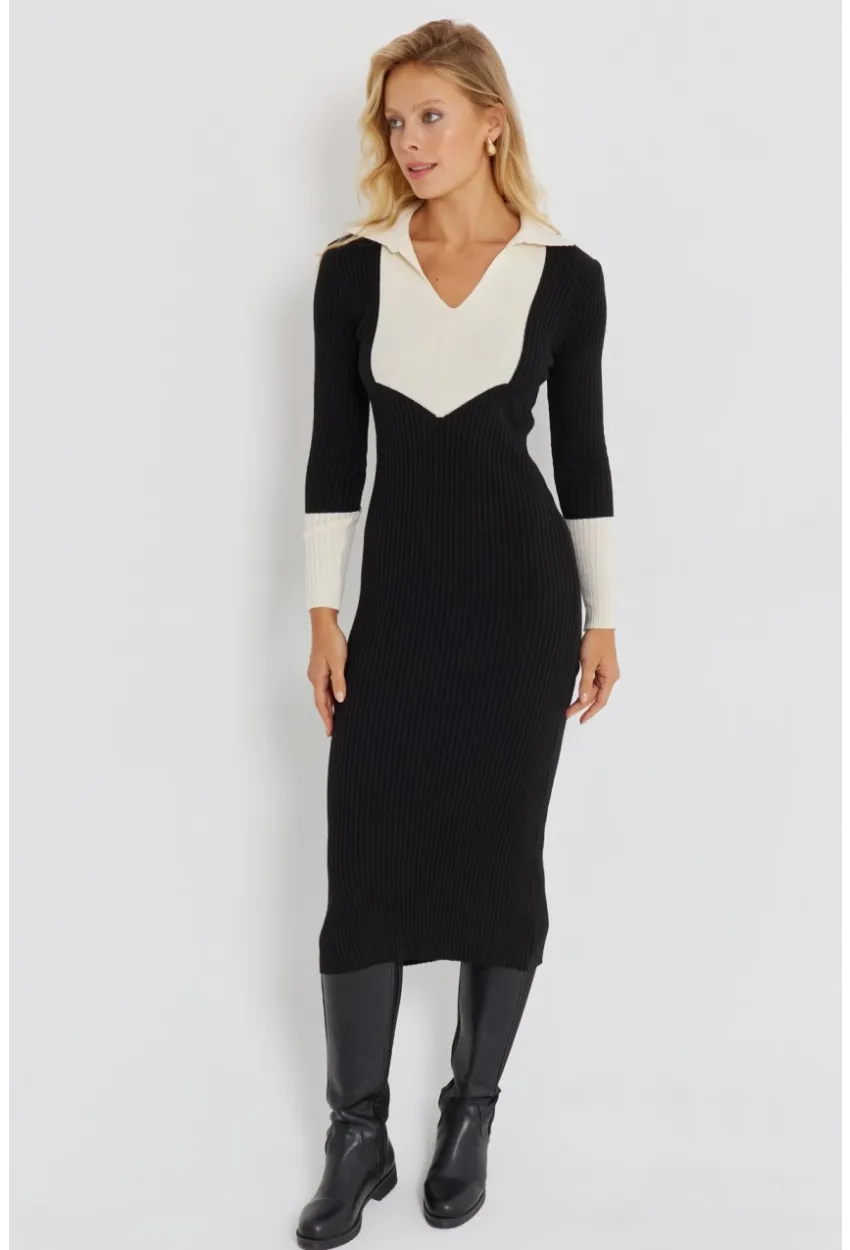 Kadın Siyah Triko Midi Elbise KED139
