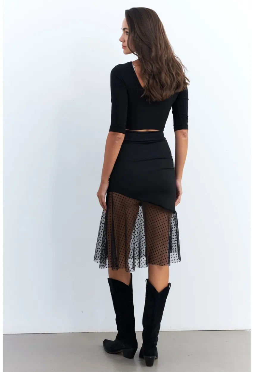 Kadın Siyah Tül Detaylı Etek EY2956