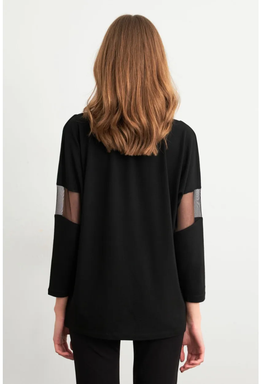Kadın Siyah Tül Detaylı Taşlı Bluz PRO4050