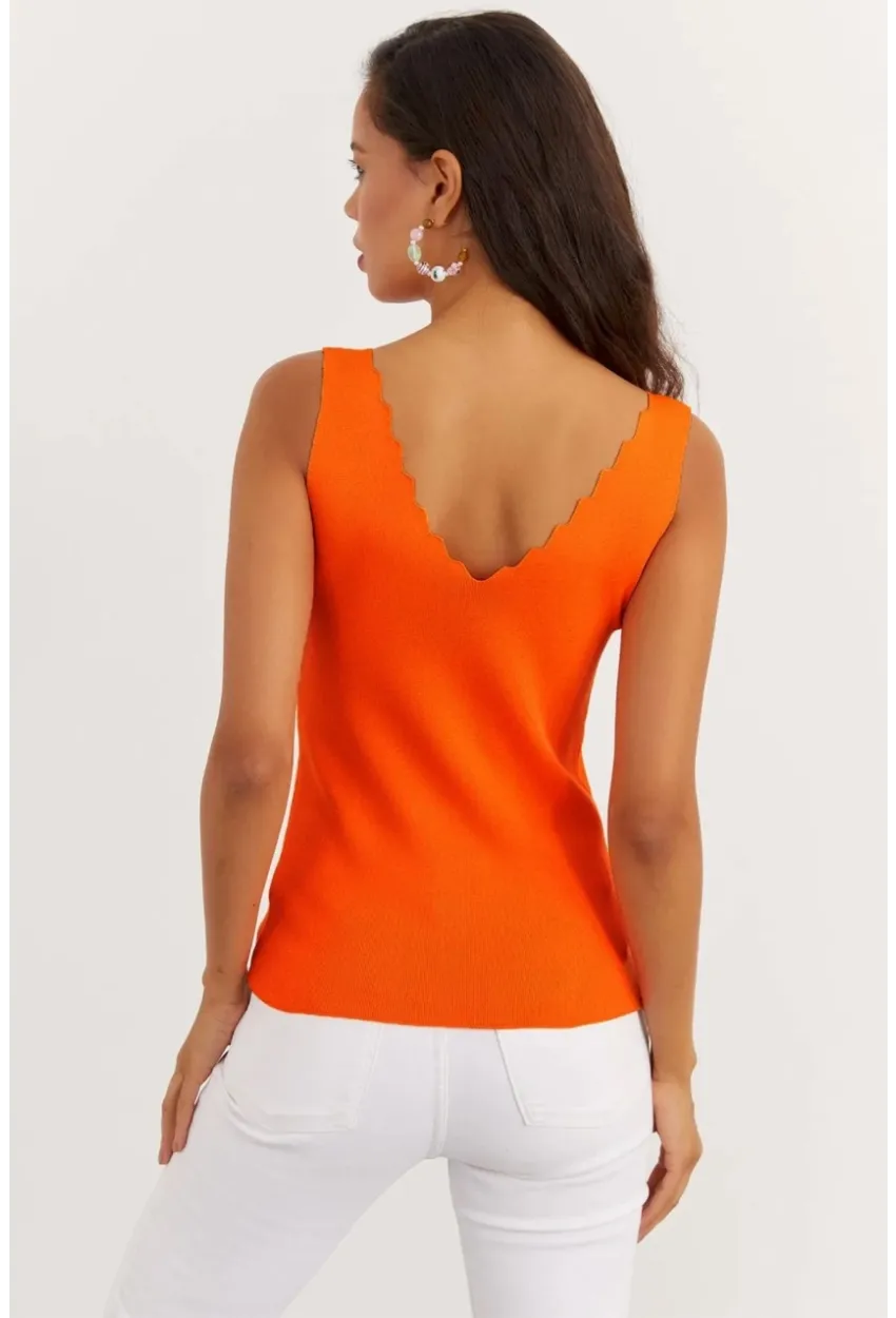 Kadın Siyah-Turuncu İkili Merdiven Yaka Triko Bluz YV123