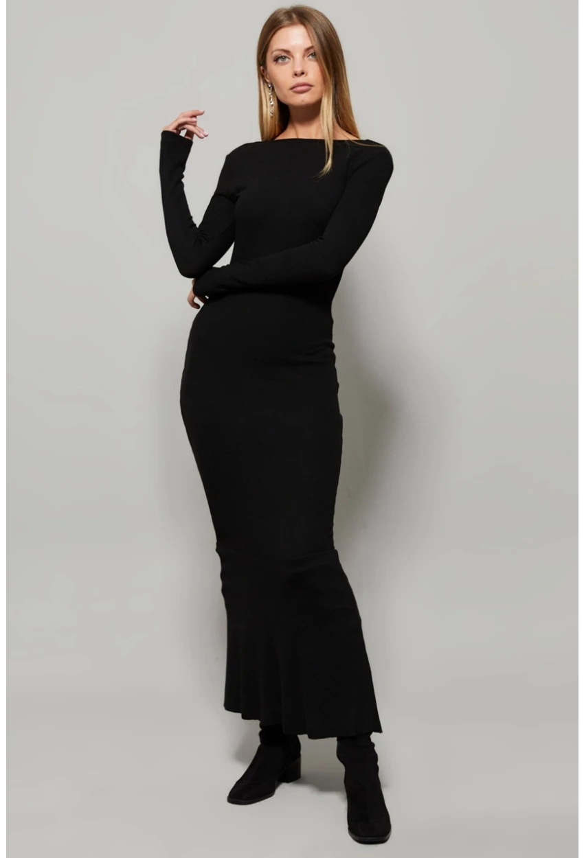 Kadın Siyah U Yaka Maxi Elbise EY1129