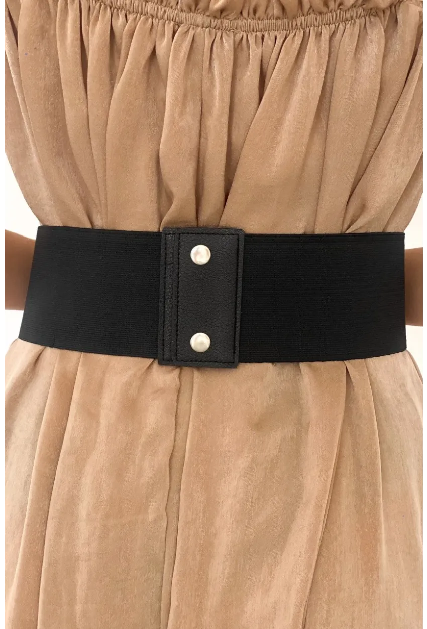 Kadın Siyah Üç Tokalı Lastikli Korse Kemer BE642