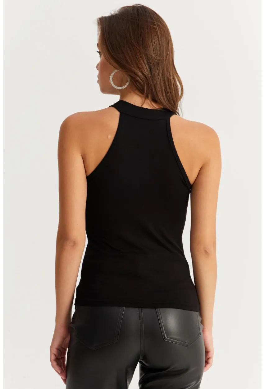 Kadın Siyah Üstü Tül Halter Yaka Bluz EY2922