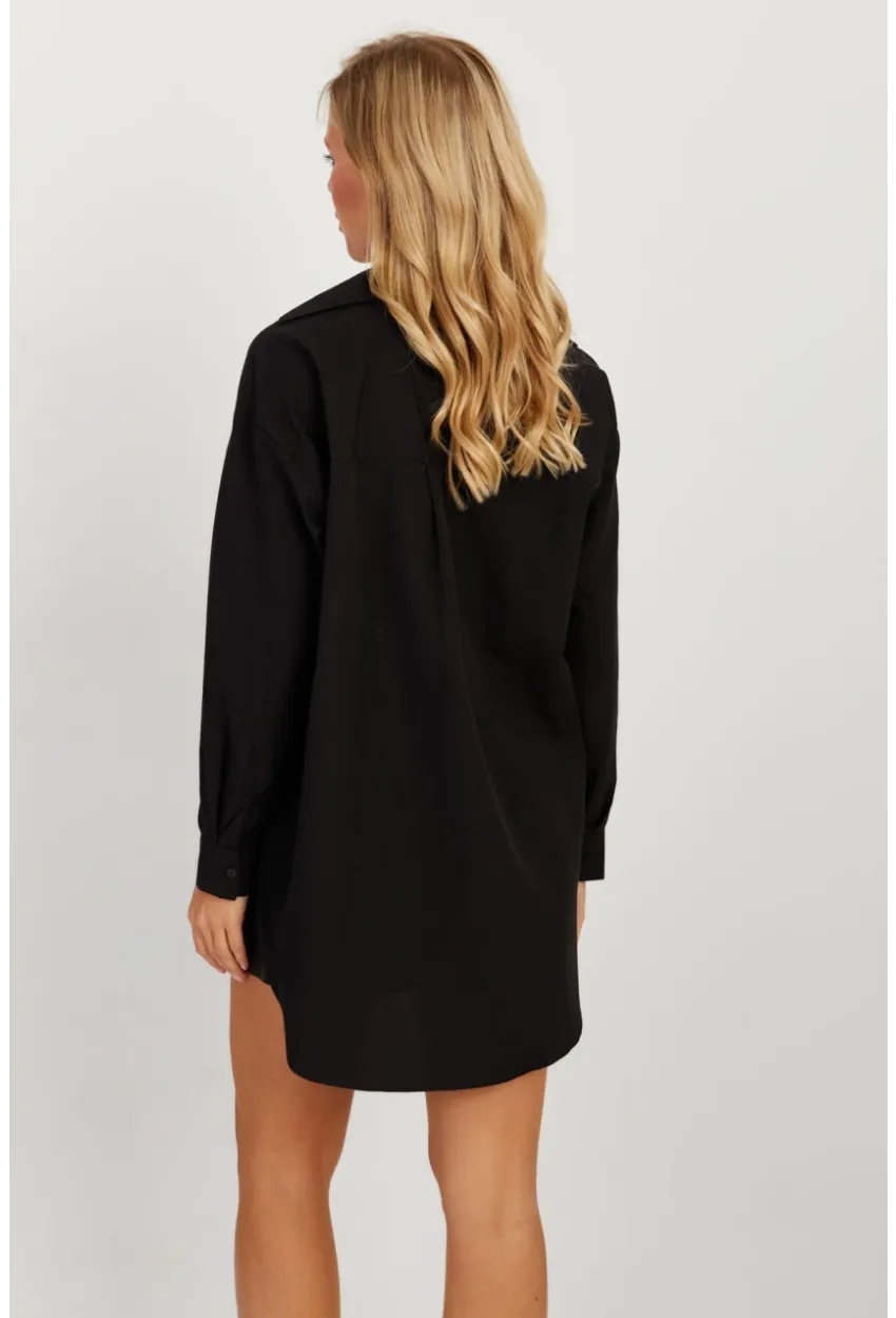 Kadın Siyah Uzun Basic Gömlek SF2535