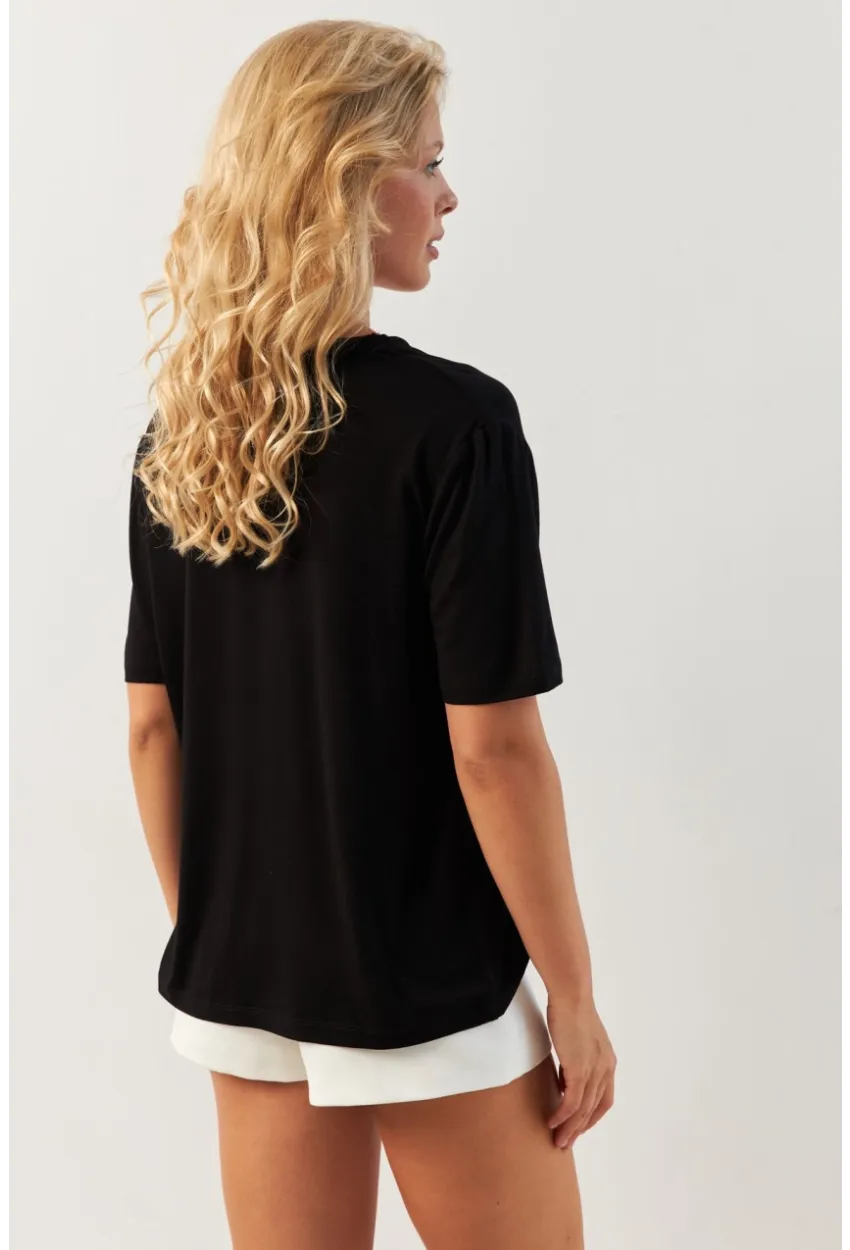 Kadın Siyah V Yaka Bluz RX441