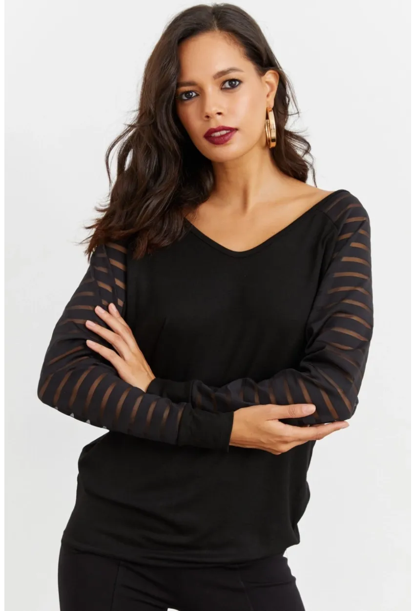 Kadın Siyah V Yaka Bluz ST3074