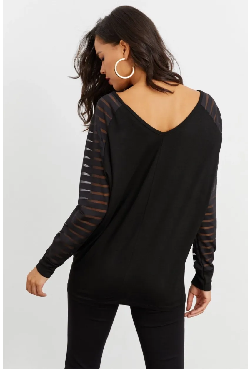 Kadın Siyah V Yaka Bluz ST3074
