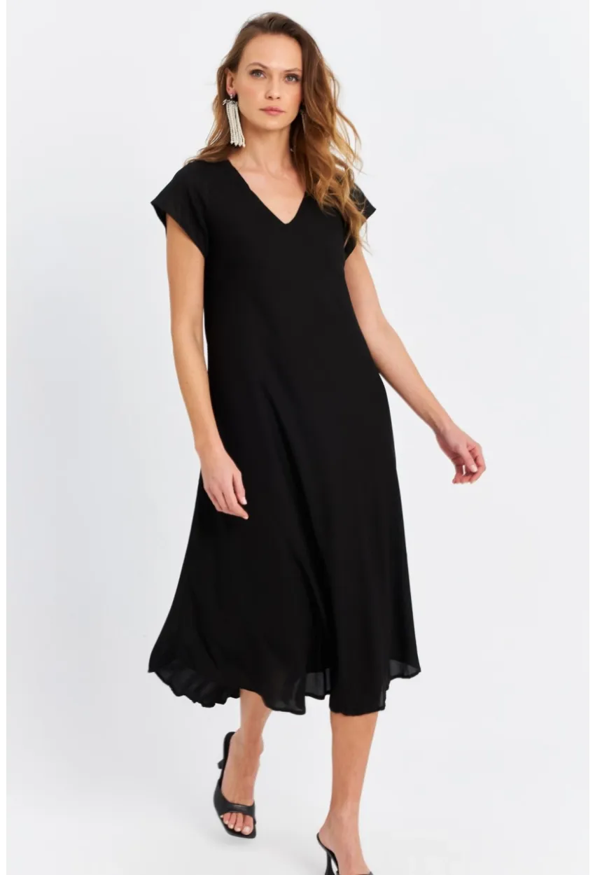 Kadın Siyah V Yaka Midi Elbise PC22649