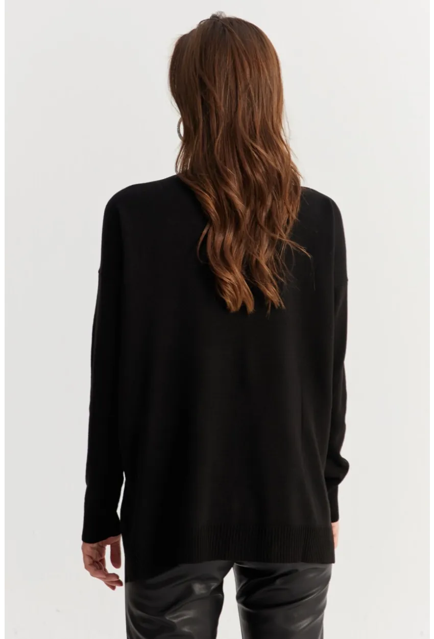 Kadın Siyah V Yaka Taşlı İnce Triko Bluz YİL002