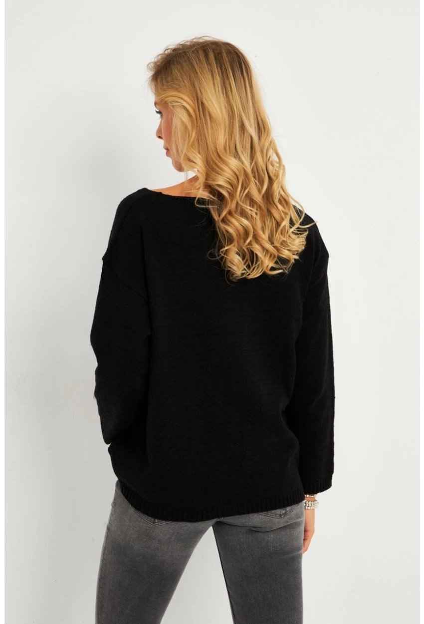 Kadın Siyah V Yaka Triko Bluz YV282