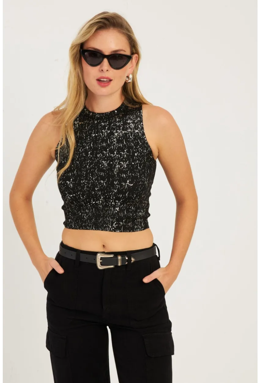 Kadın Siyah Varaklı Bluz KZ2509