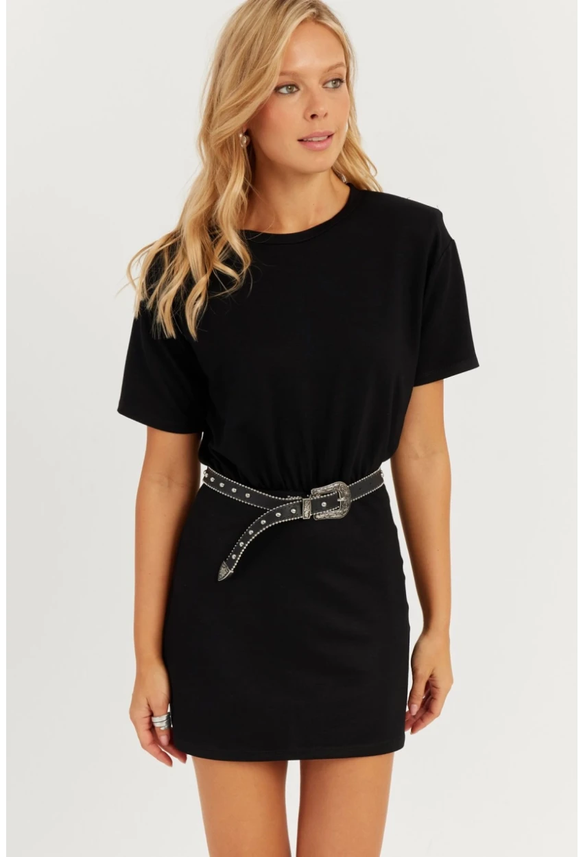 Kadın Siyah Vatkalı Mini Elbise GÇ157