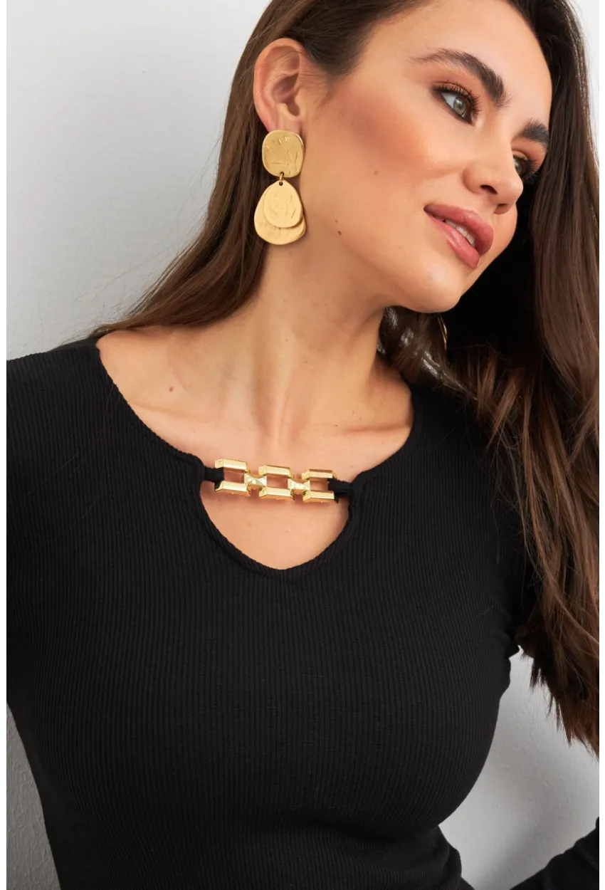 Kadın Siyah Yakası Aksesuarlı Mini Elbise FRY2267