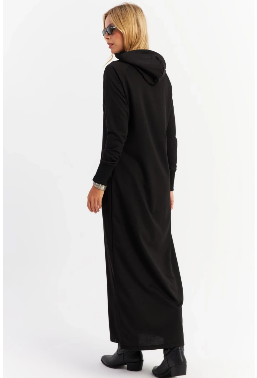 Kadın Siyah Yakası Fermuarlı Maxi Sweat Elbise MTF12
