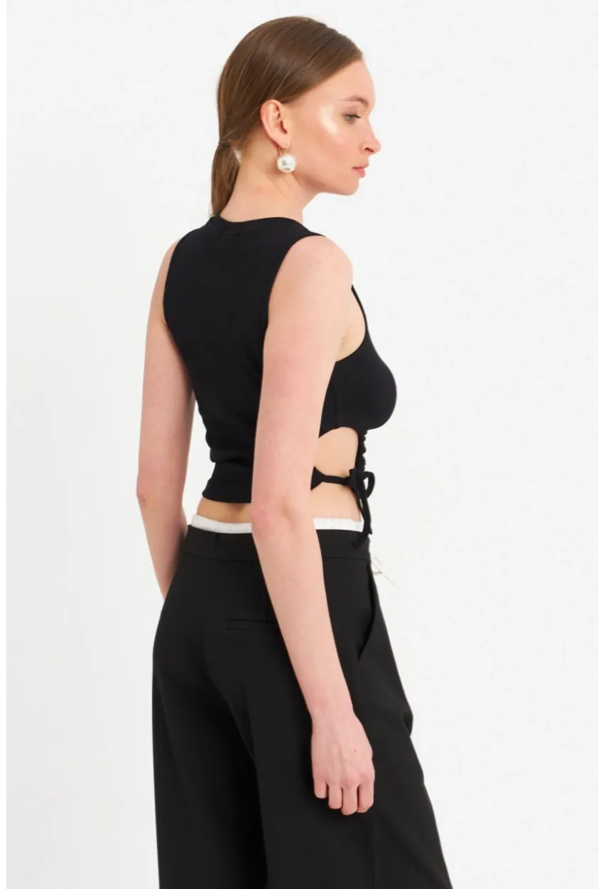 Kadın Siyah Yanı Büzülebilir Basic Bluz RSP329