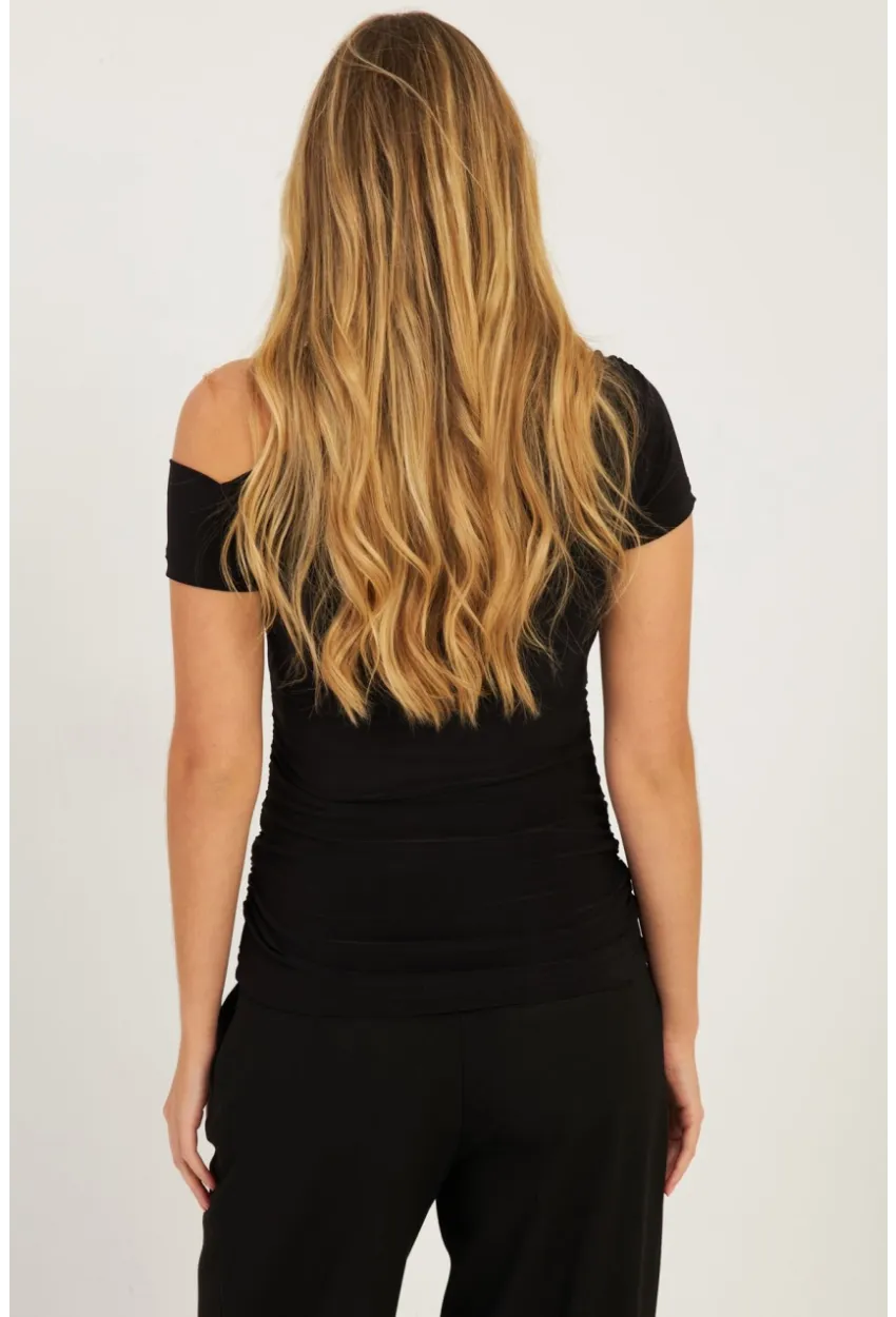 Kadın Siyah Yanları Büzgülü Bluz YZ1017