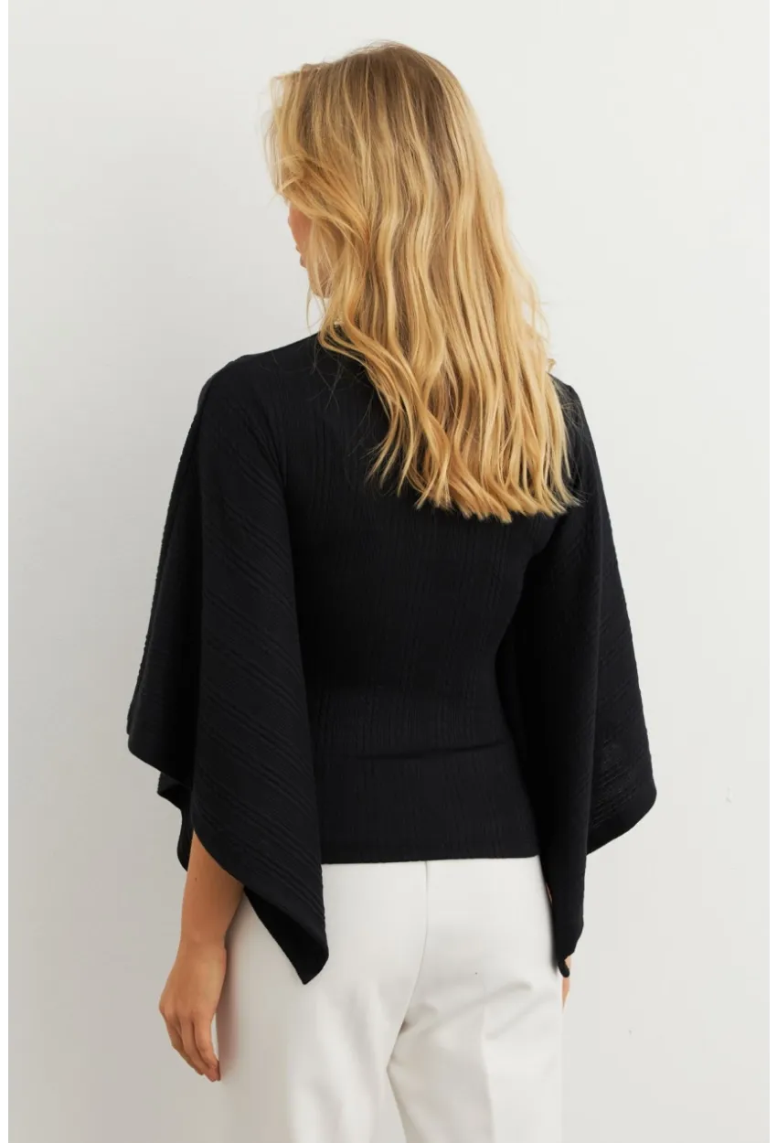Kadın Siyah Yarasa Kol Balıkçı Bluz MTF32