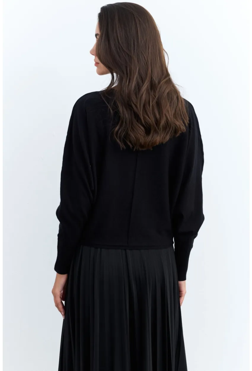 Kadın Siyah Yarasa Kol Kazak YİL558