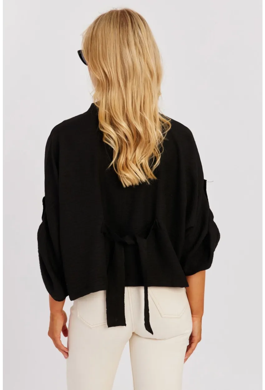 Kadın Siyah Yarasa Kol Kısa Gömlek GÇ160