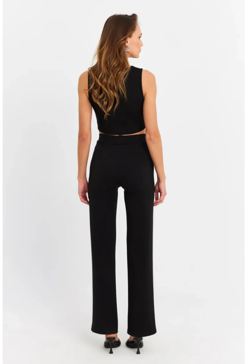 Kadın Siyah Yelekli Pantolon Takım RU9623