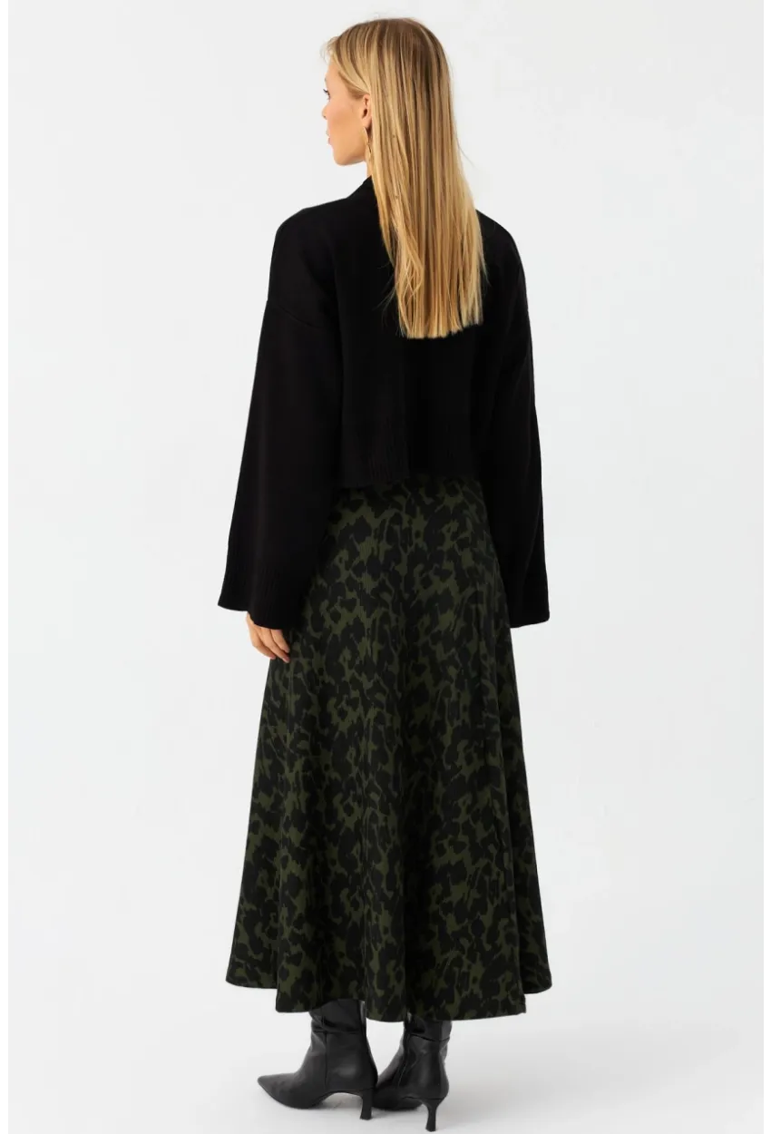Kadın Siyah-Yeşil Desenli Çan Etek LON3007
