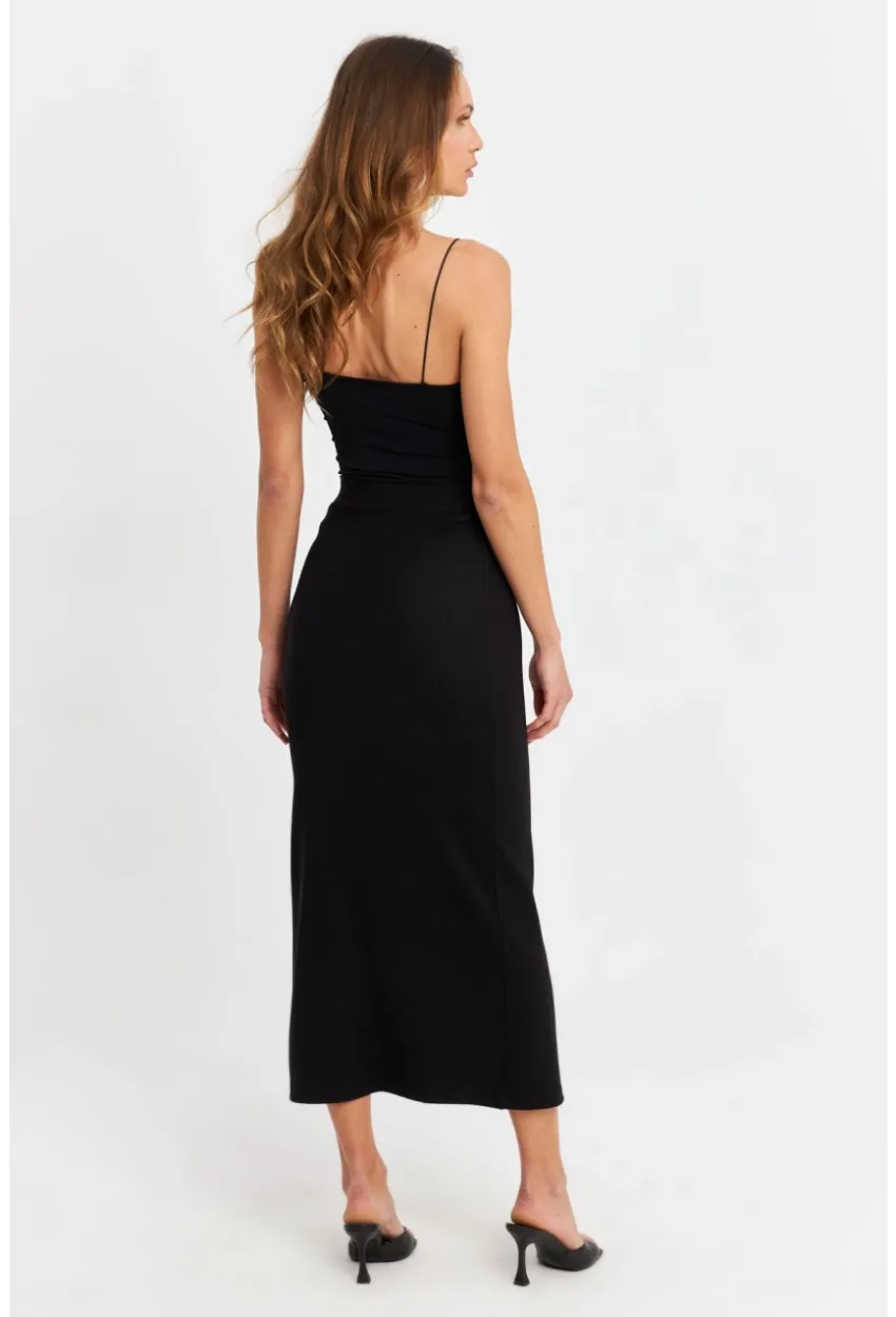 Kadın Siyah Yırtmaçlı Midi Etek MOD1854