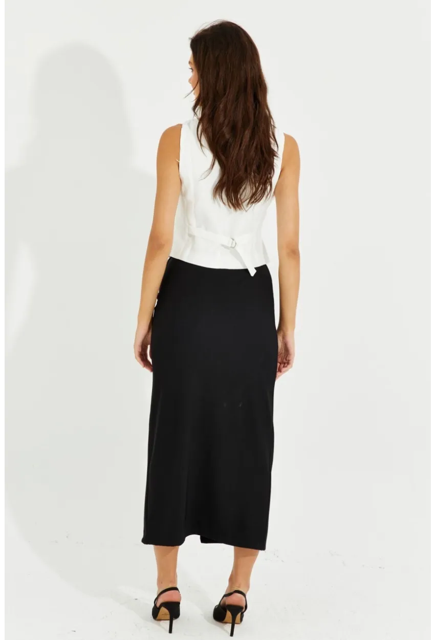 Kadın Siyah Yırtmaçlı Midi Etek RMZ20522