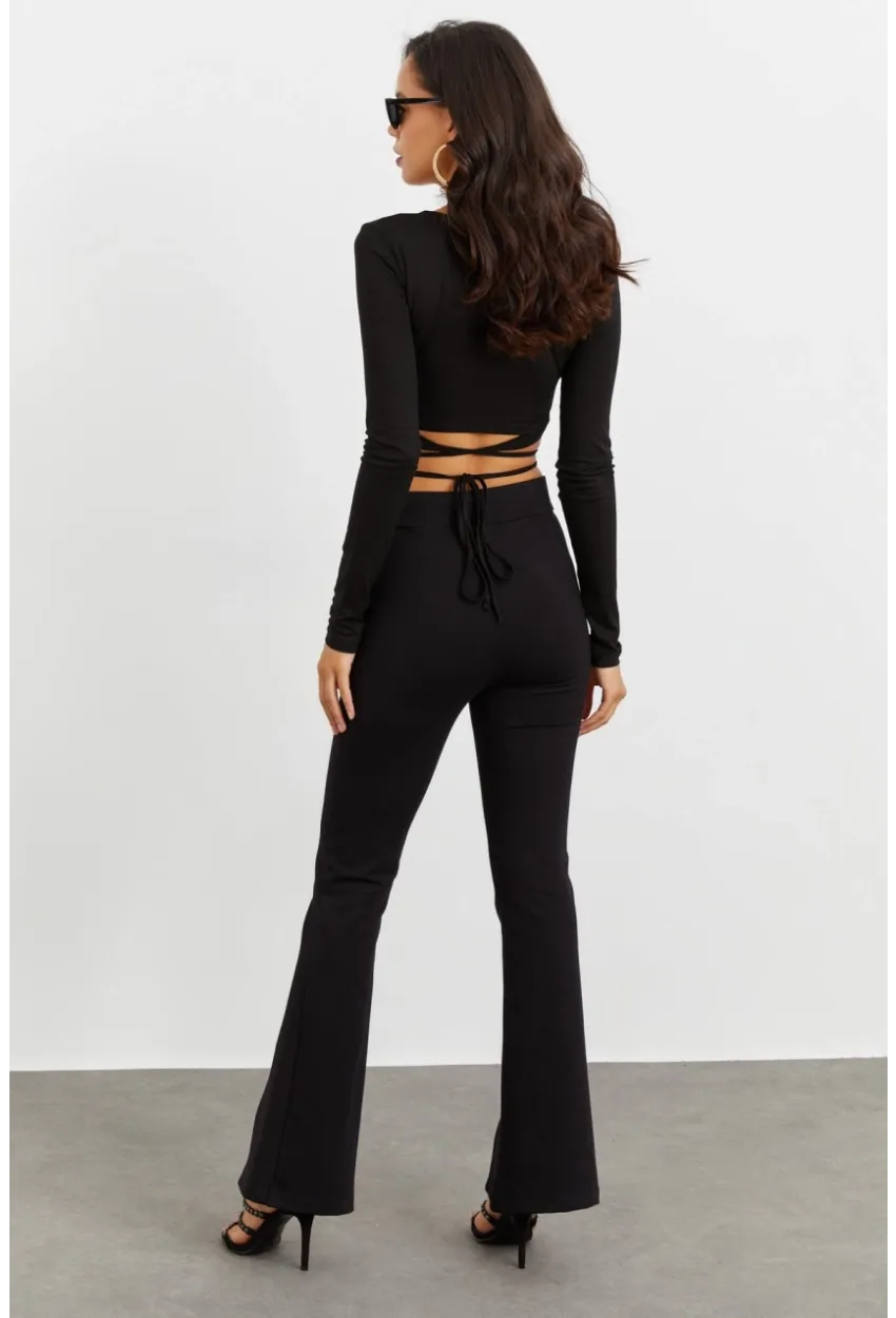 Kadın Siyah Yırtmaçlı Pantolon BK1528