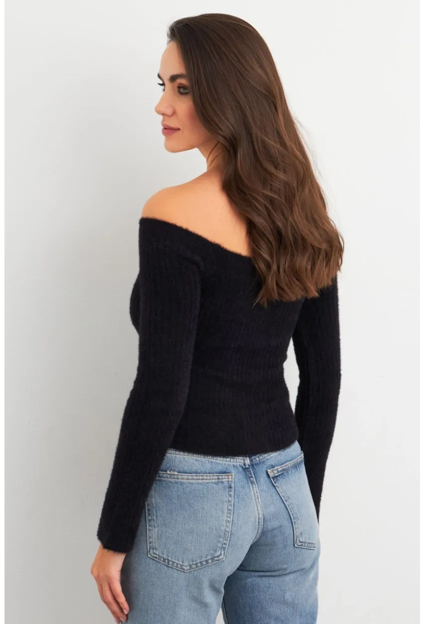 Kadın Siyah Yumuşak Dokulu Bluz SE7