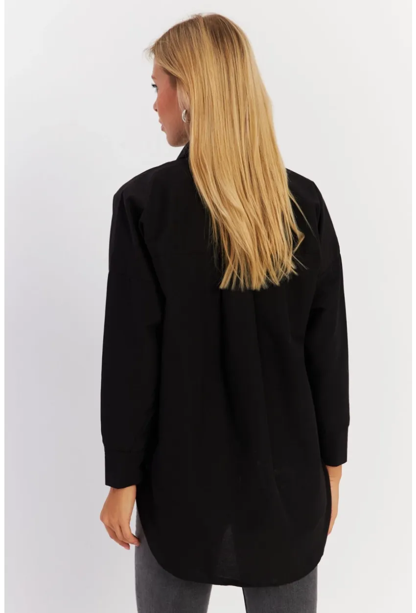 Kadın Siyah Zımbalı Gömlek MASF2