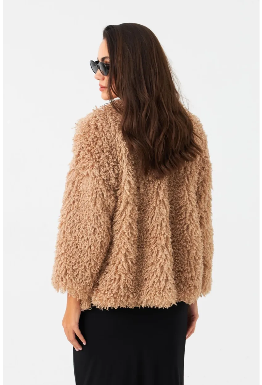 Kadın Sütlü Kahve Astarlı Peluş Kürk CO100