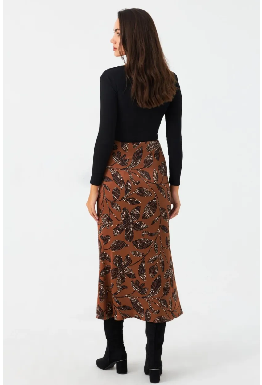 Kadın Taba Desenli Saten Etek MCAR1060