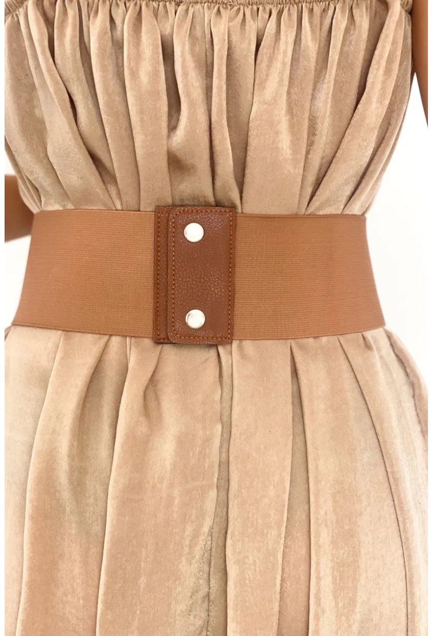 Kadın Taba Üç Tokalı Lastikli Korse Kemer BE642