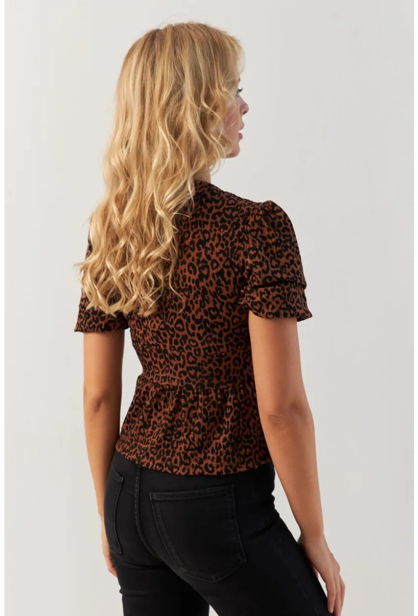 Kadın Taba V Yaka Desenli Bluz KAZ21