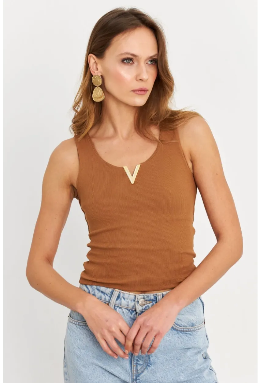 Kadın Tarçın Aksesuarlı Kaşkorse Bluz RLO116