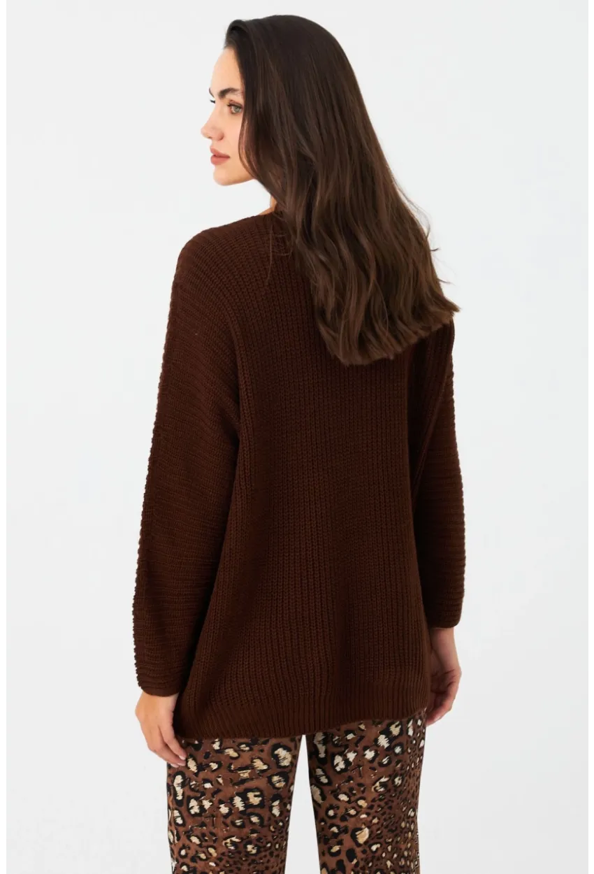 Kadın Tarçın V Yaka Salaş Triko Bluz SMT158