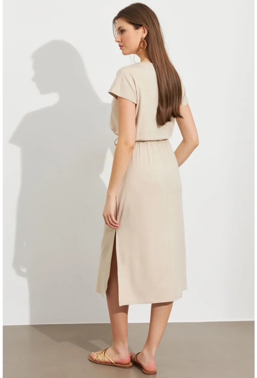 Kadın Taş Beli Büzülebilir Midi Elbise MURO1193
