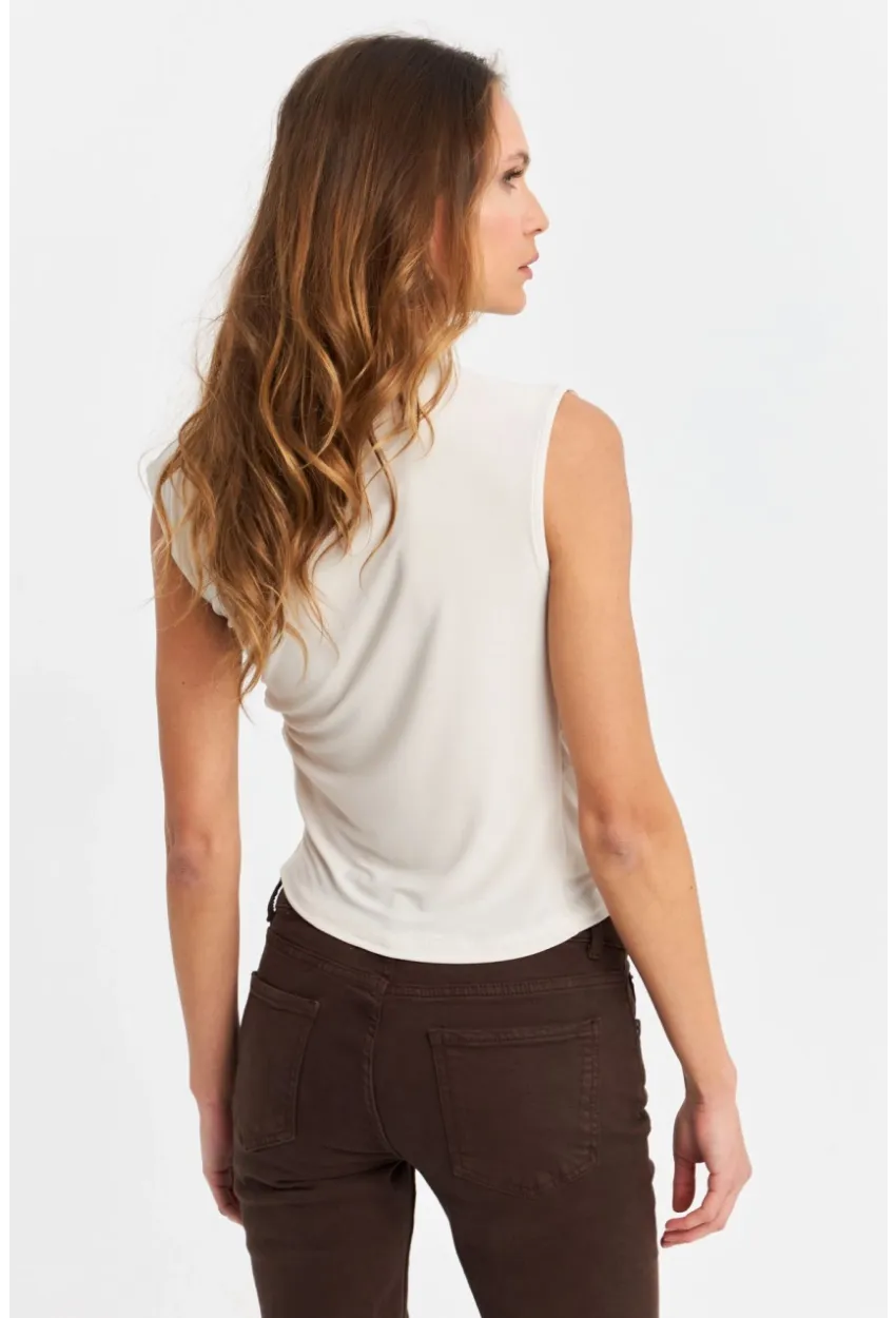 Kadın Taş Büzgülü Kolsuz Bluz LPP1205-90