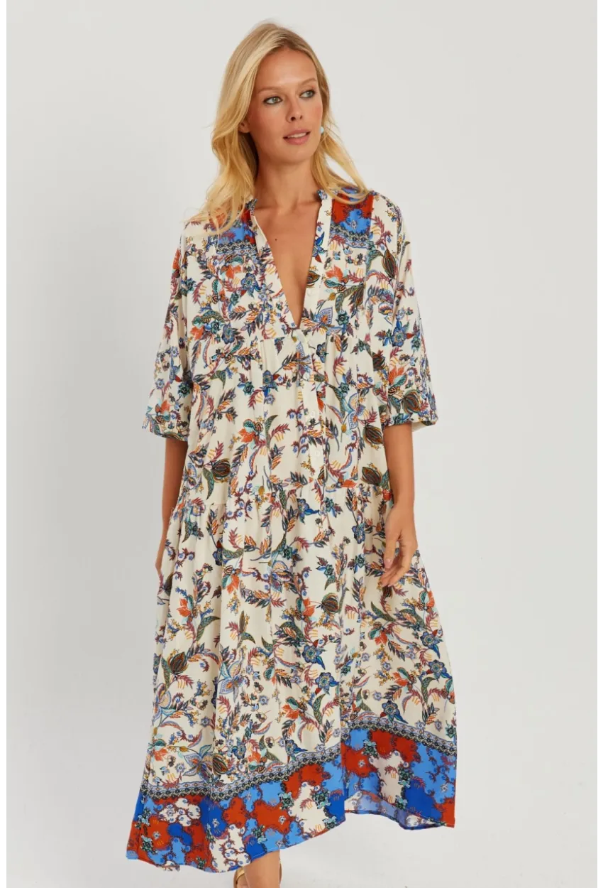 Kadın Taş Desenli Salaş Maxi Elbise GÇ166