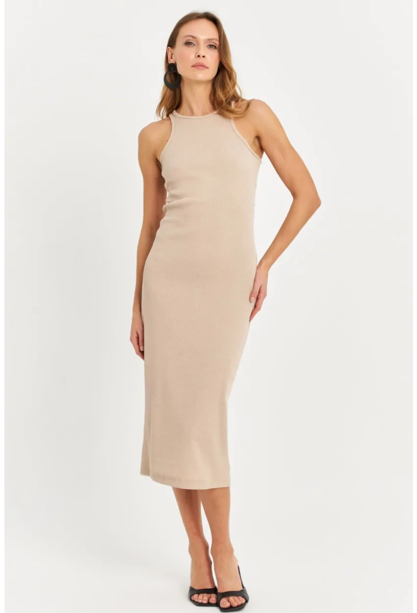 Kadın Taş Kolsuz Kaşkorse Midi Elbise EY3049