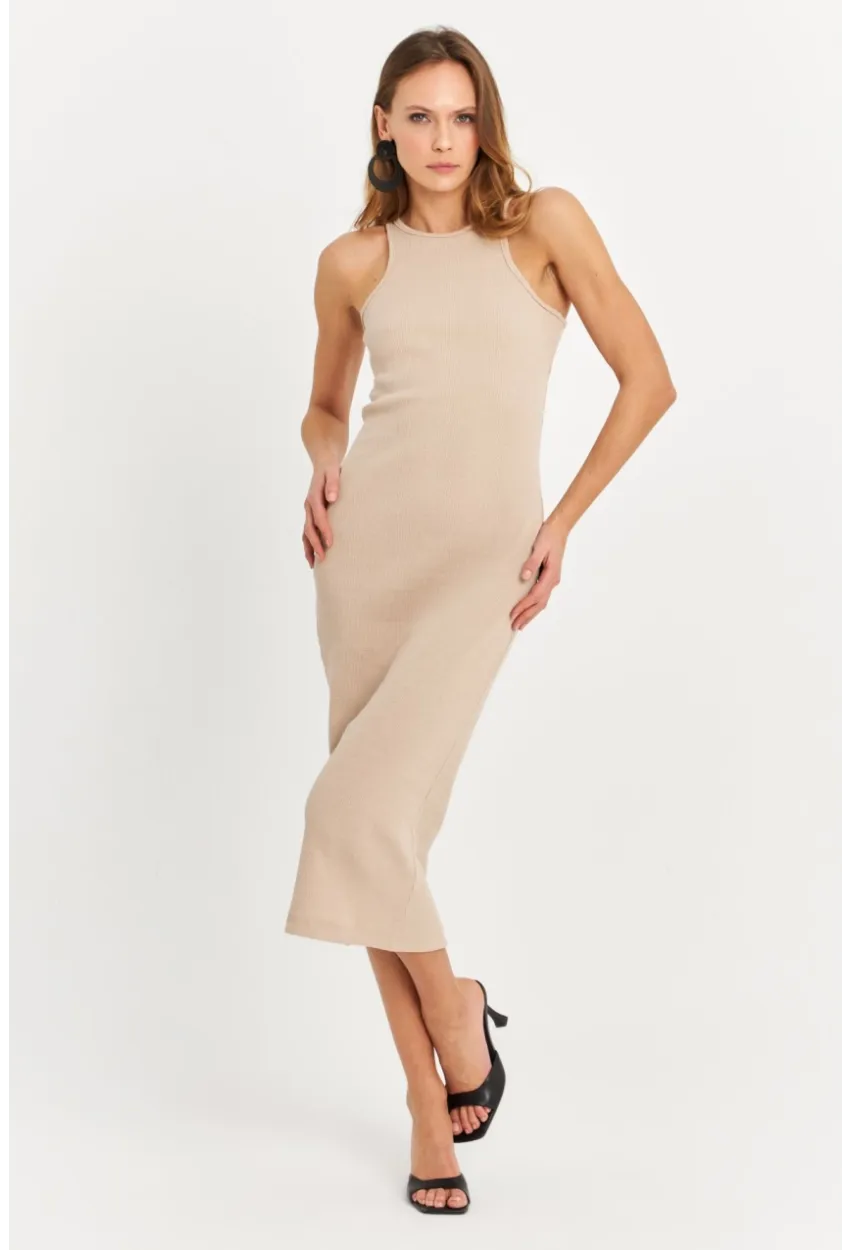 Kadın Taş Kolsuz Kaşkorse Midi Elbise EY3049