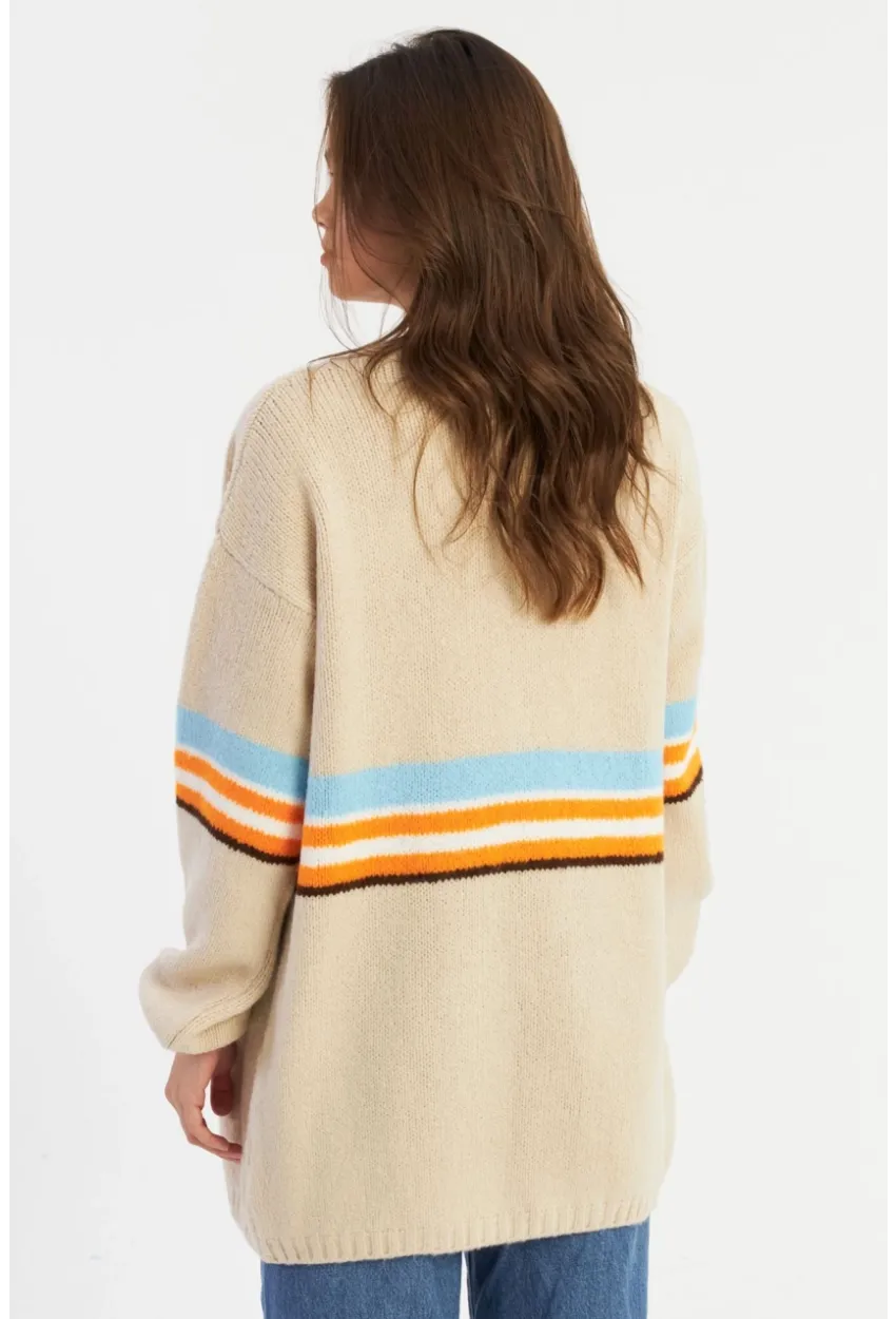 Kadın Taş Renk Çizgili Hırka MSMT2429