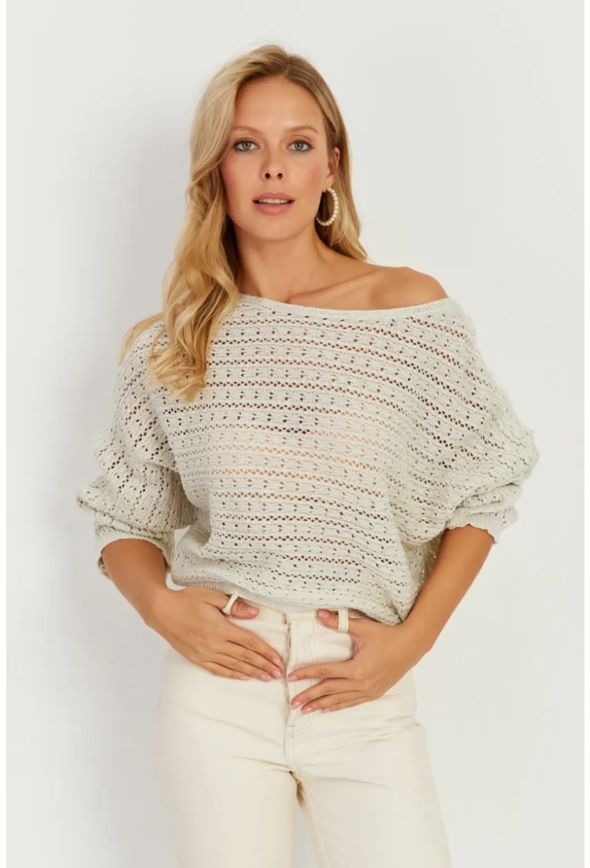 Kadın Taş Simli Ajurlu Triko Bluz YZ403